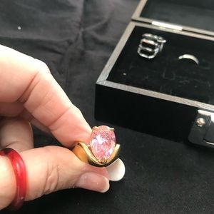 Pink and Gold Pear shaped ring